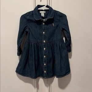 Polo Ralph Lauren Denim Dress Girls Size 12M Button Front Long Sleeve
